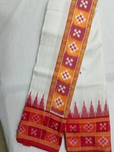 Juss Apparels Off-White Sambalpuri Silk Patta Saree – Handwoven Double Ikat Elegance from Odisha