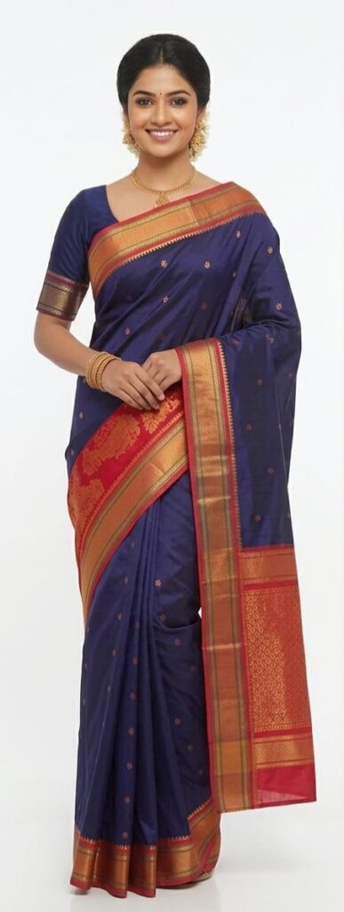 Premium Bangalore Silk Saree in Royal Blue with Red & Gold Zari Border | Traditional Wedding & Festive Wear Saree