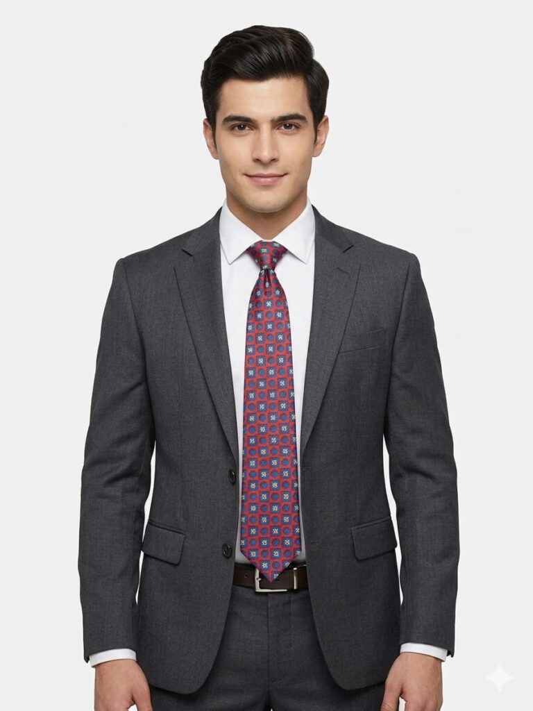 Premium Red Patterned Men’s Tie – Stylish Formal Neck Tie for Office, Wedding & Business Wear | Juss Apparels (JTIE5)