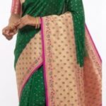 Elegant Green Banarasi Bridal Saree with Gold Zari & Contrast Pink Border | Wedding & Festive Wear | JBBS90