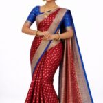 Royal Red & Blue Banarasi Bridal Silk Saree with Gold Zari Weaving | Traditional Wedding Wear |