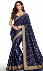 Royal Blue Art Silk Saree with Golden Zari Butta Work & Border