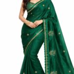 Premium Emerald Green Designer Saree with Elegant Gold Embroidery | Wedding & Party Wear Saree | JFS109