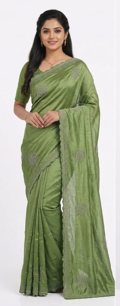 Elegant Olive Green Fancy Saree with Embroidery | Designer Party Wear Saree for Women | JFS94
