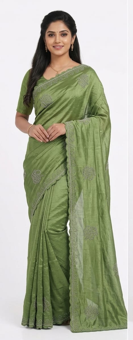 Elegant Olive Green Fancy Saree with Embroidery | Designer Party Wear Saree for Women | JFS94