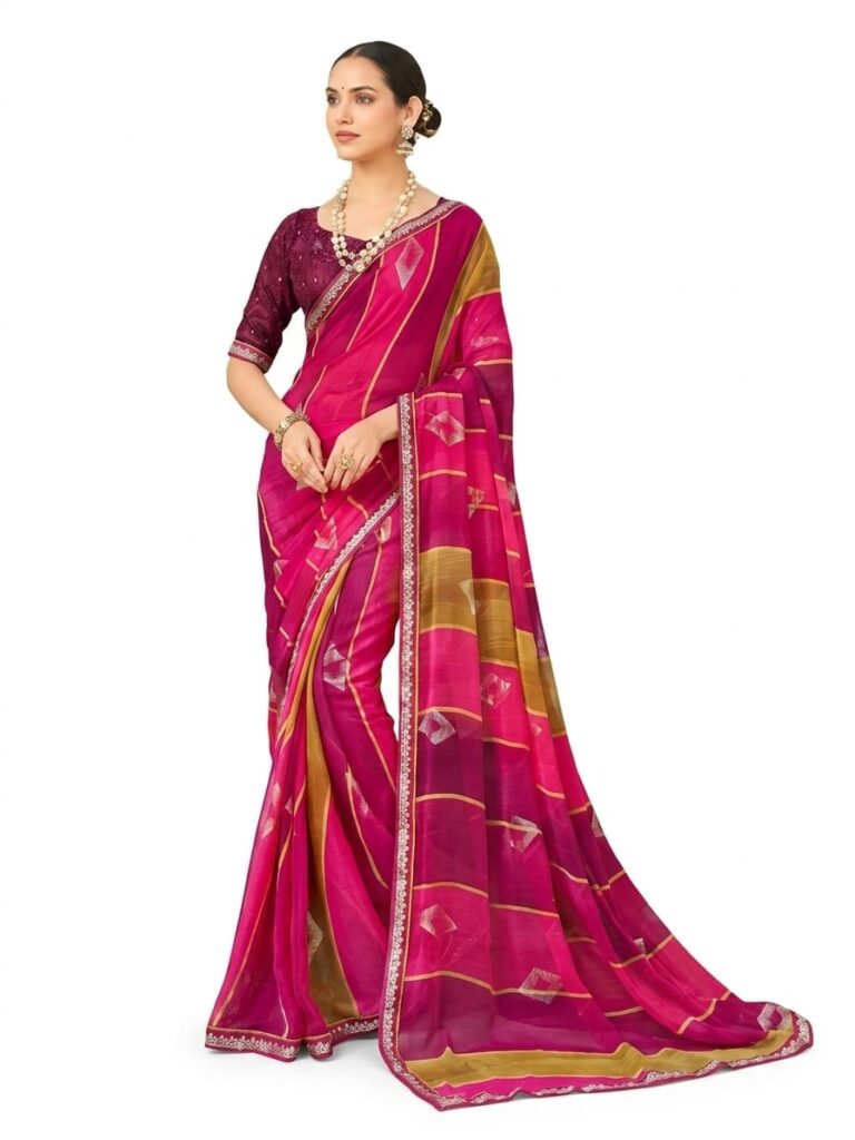 Elegant Pink & Gold Designer Saree for Women – Festive & Party Wear Ethnic Saree with Blouse | JFS66