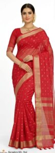 Chilli Red Bangalore Soft Silk Saree with Elegant Zari Butta & Floral Border