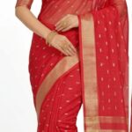 Chilli Red Bangalore Soft Silk Saree with Elegant Zari Butta & Floral Border