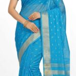 Sky Blue Bangalore Soft Silk Saree with Elegant Silver Zari Butta & Floral Border