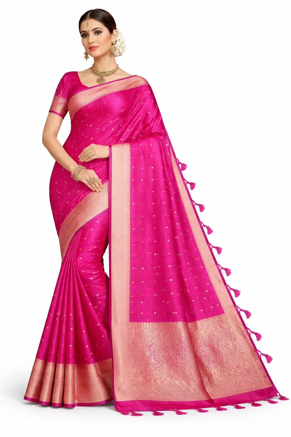 Rani Pink Bangalore Soft Silk Saree with Shimmering Zari Butta & Rich Pallu