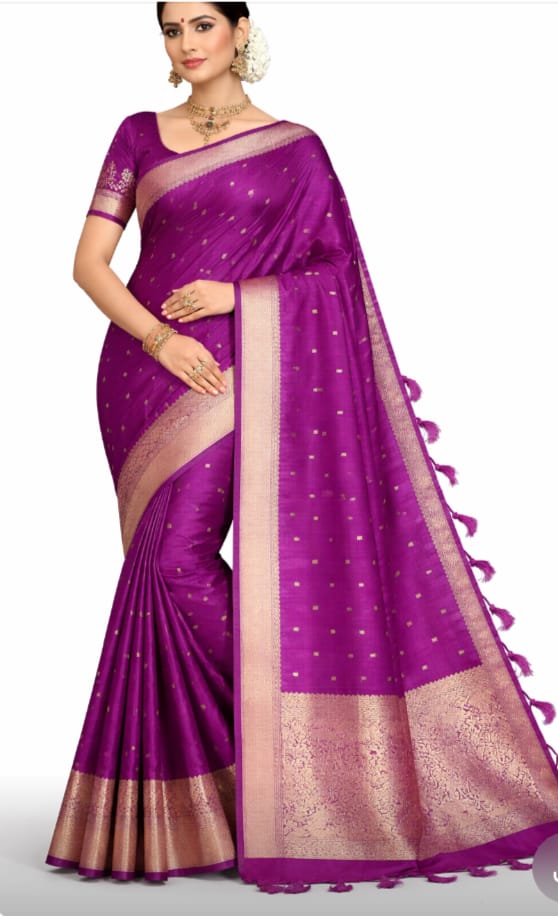 Royal Purple Bangalore Soft Silk Saree with Gold Zari Work - Juss Apparels SKU251