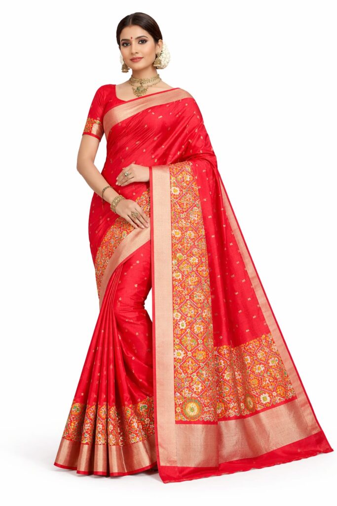 Premium Red Bangalore Silk Saree with Rich Woven Pallu & Golden Border | Soft Silk Festive & Wedding Wear Saree | SKU165