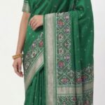 Premium Green Bangalore Silk Saree with Traditional Weaving Border | Soft Silk Designer Saree for Women | SKU163
