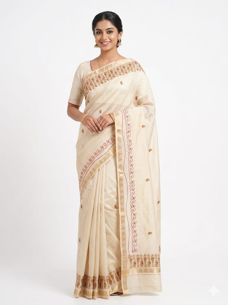Elegant Cream Bangalore Silk Saree with Golden Zari Border & Subtle Embroidery | Classic Festive Wear