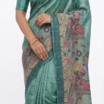Elegant Teal Green Bangalore Silk Saree with Floral Kalamkari Inspired Pallu | Designer Festive Wear