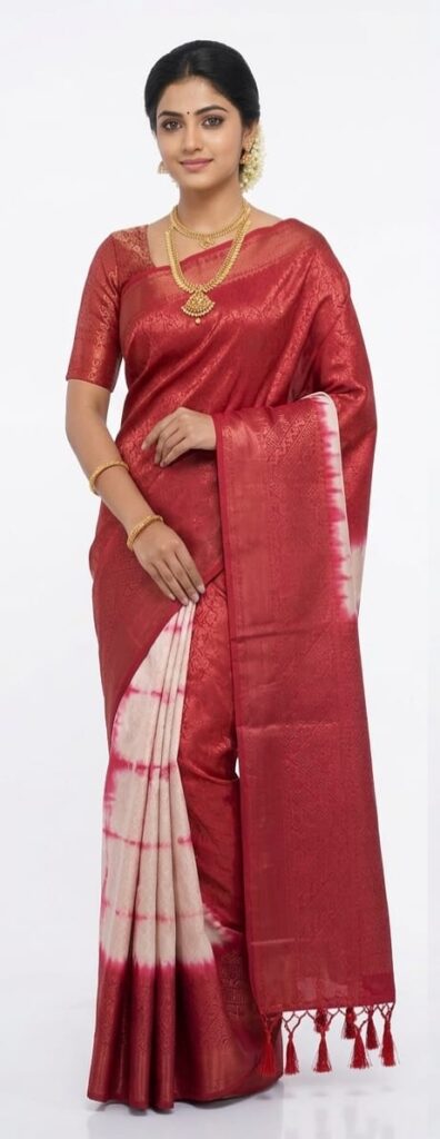 Premium Red Bangalore Silk Saree with Contrast Tie-Dye Pallu | Elegant Traditional Wear