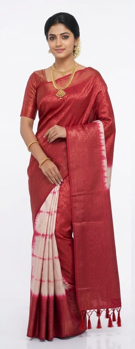 Premium Red Bangalore Silk Saree with Contrast Tie-Dye Pallu | Elegant Traditional Wear
