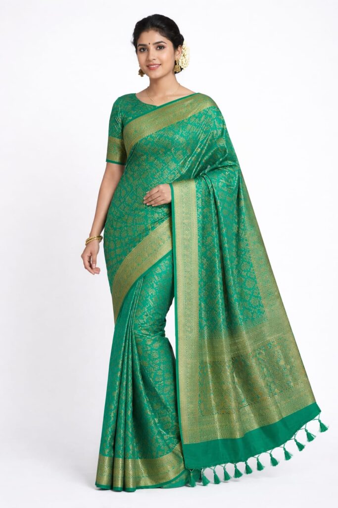 Bangalore Silk Saree Green with Gold Zari Weaving | Traditional Wedding & Festive Wear Saree | JBS61