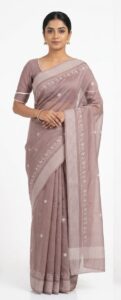 Mauve Taupe Bangalore Silk Saree with White Geometric Thread Borders – JBS167