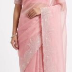 Elegant Baby Pink Bangalore Silk Saree with White Embroidery Work | Designer Party & Festive Wear Saree