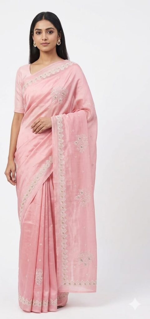 Premium Dusty Rose Pink Bangalore Silk Saree with White Embroidery | Designer Festive & Wedding Wear Saree