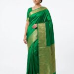 Vibrant Emerald Green Bangalore Silk Saree with Traditional Gold Zari Paisley Pallu – SKU: JBS209