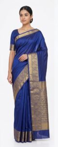 Royal Blue Bangalore Silk Saree with Traditional Paisley Gold Zari Border - JBS215