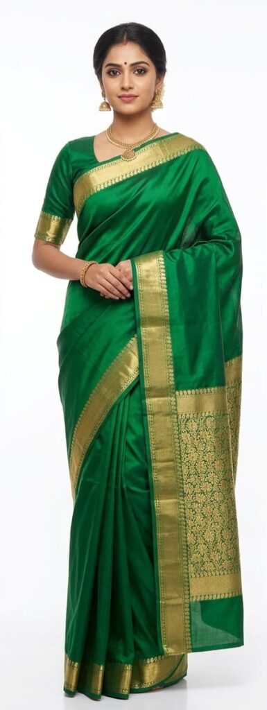 Royal Emerald Green Bangalore Silk Saree with Intricate Gold Zari Border - JBS213