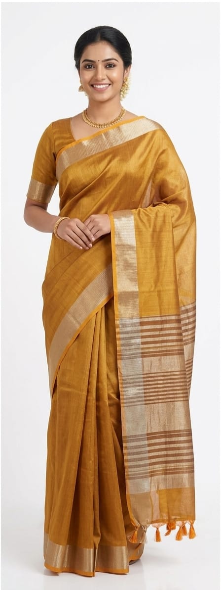 Premium Mustard Yellow Bangalore Silk Saree with Zari Border | Festive & Wedding Wear | SKU JBS38