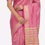 Elegant Onion Pink Bangalore Silk Saree with Gold Zari Stripes & Tassels – SKU: JBS33