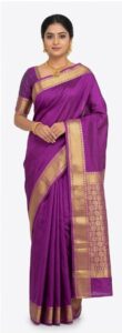 Royal Purple Bangalore Silk Saree with Rich Gold Zari Floral Pallu – SKU: JBS211