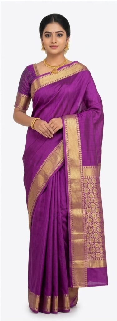 Royal Purple Bangalore Silk Saree with Rich Gold Zari Floral Pallu – SKU: JBS211
