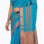 Exquisite Sky Blue Bangalore Silk Saree with Copper Zari Border – SKU: JBS192