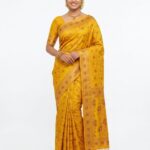 Premium Bangalore Silk Saree in Mustard Yellow with Floral Zari Motifs | Traditional Festive & Wedding Wear Saree