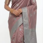 Premium Bangalore Silk Saree in Dusty Mauve with Silver Zari Border | Elegant Festive & Party Wear Saree