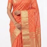 Premium Bangalore Silk Saree – Peach Orange with Rich Gold Zari Border Traditional Saree for Women | Wedding & Festive Wear | JBS239