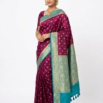 Royal Magenta Bangalore Silk Saree with Rama Green Zari Border – SKU52