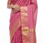 Pink Bangalore Silk Saree with Gold Zari Butta & Rich Pallu | Traditional Kanjivaram Style Festive & Wedding Wear Saree