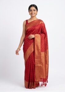 Red Bangalore Silk Saree with Gold Zari Weaving | Traditional Kanjivaram Style Bridal & Festive Wear Saree
