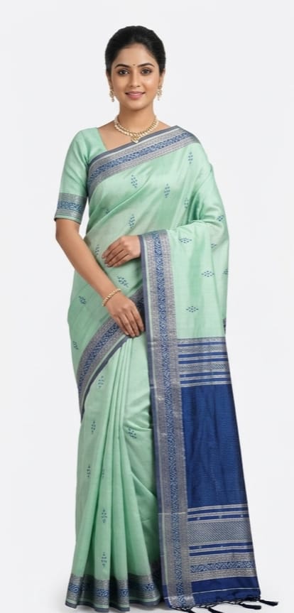 Pastel Mint Green Bangalore Silk Saree with Royal Blue Border - JBS356