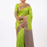 Elegant Lime Green Bangalore Silk Saree with Antique Zari Border - JBS352