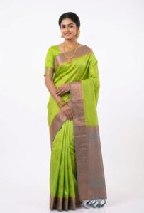 Elegant Lime Green Bangalore Silk Saree with Antique Zari Border - JBS352