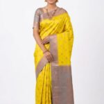Elegant Mustard Yellow Bangalore Silk Saree with Steel Grey Contrast Border & Copper Zari – SKU: JBS355