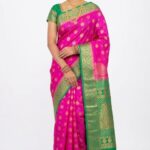 Royal Rani Pink & Emerald Green Bangalore Silk Saree with Traditional Zari Weaving – SKU: JBS354
