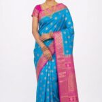 Exquisite Sky Blue & Magenta Bangalore Silk Saree with Contrast Border & Zari Butta – SKU: JBS353