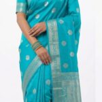 Premium Cyan Blue Bangalore Silk Saree with Zari Butta and Traditional Border - SKU: JBS319