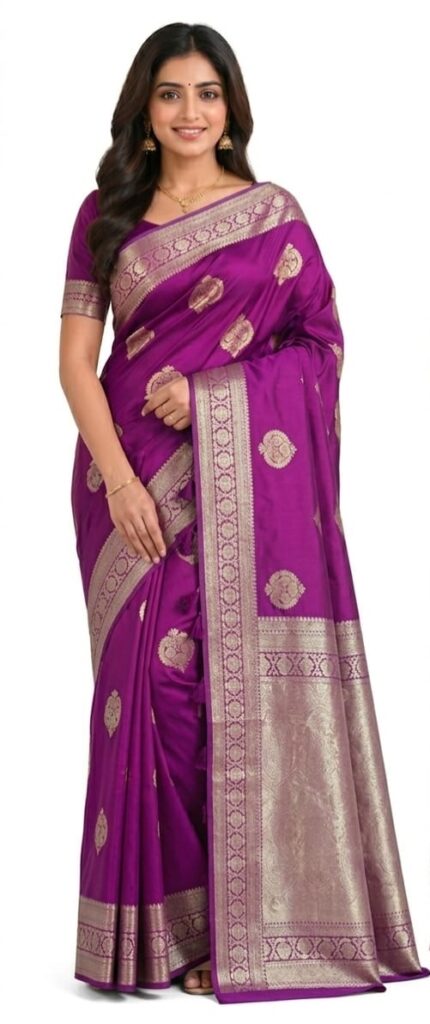 Premium Bangalore Silk Saree in Royal Purple with Zari Border | Traditional Wedding & Festive Wear | JBS321